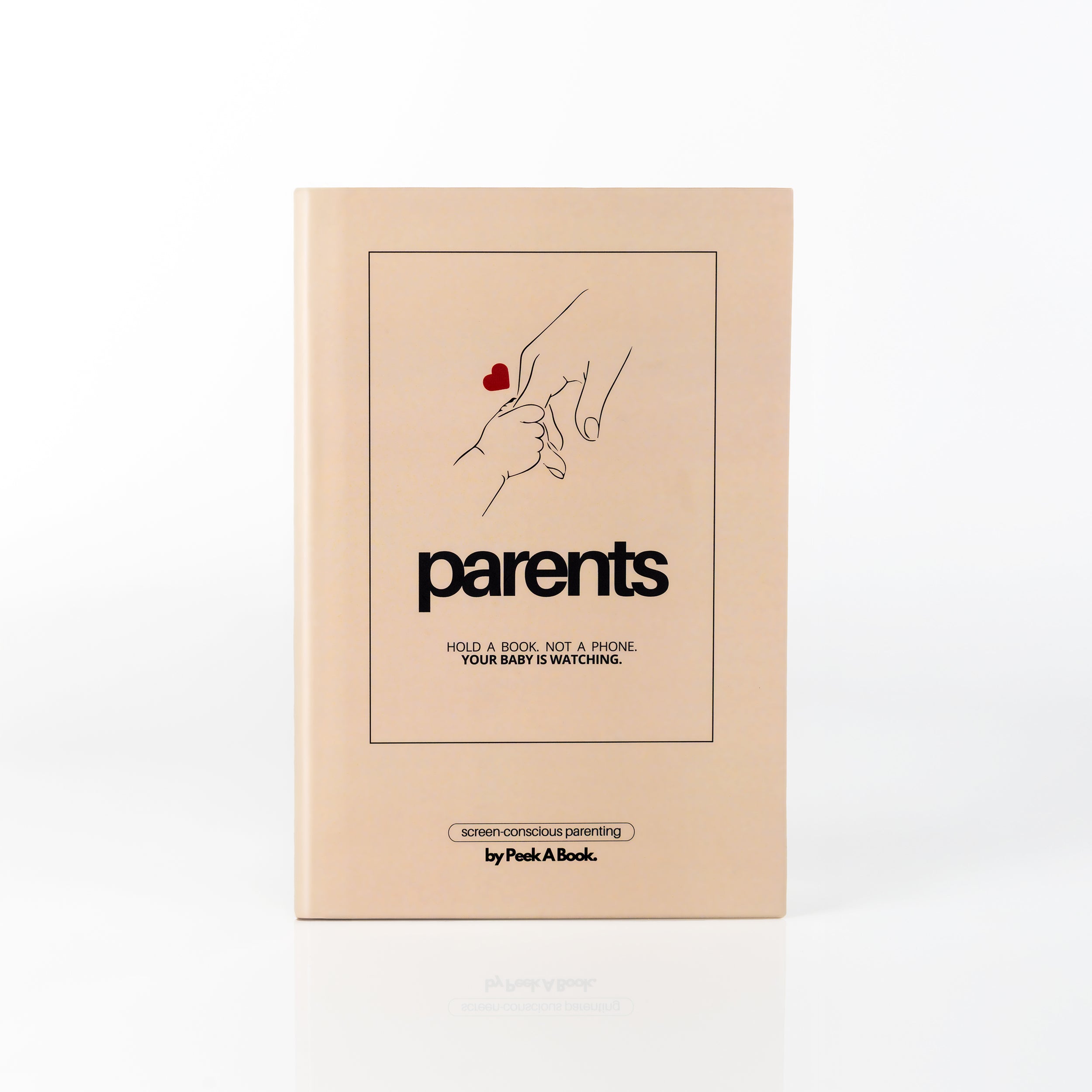 Peek-A-Book book with hidden smartphone holder for reducing baby screen exposure