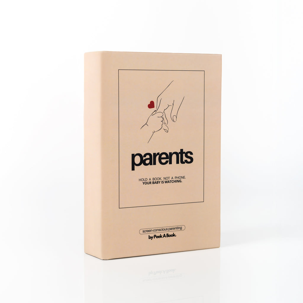Peek-A-Book parenting book designed to hide a smartphone and reduce visible screen time around babies